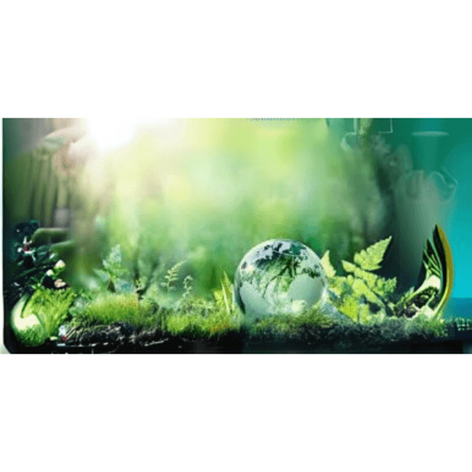 Eco-friendly landscape featuring plants and the earth, promoting vegan cruelty-free serums for a sustainable beauty choice
