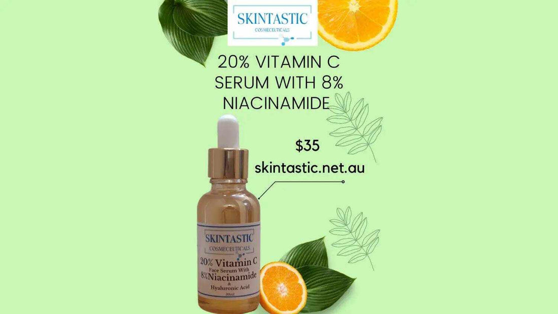 Skintastic 20% Vitamin C Serum with 8% Niacinamide highlighting how niacinamide works for skin health