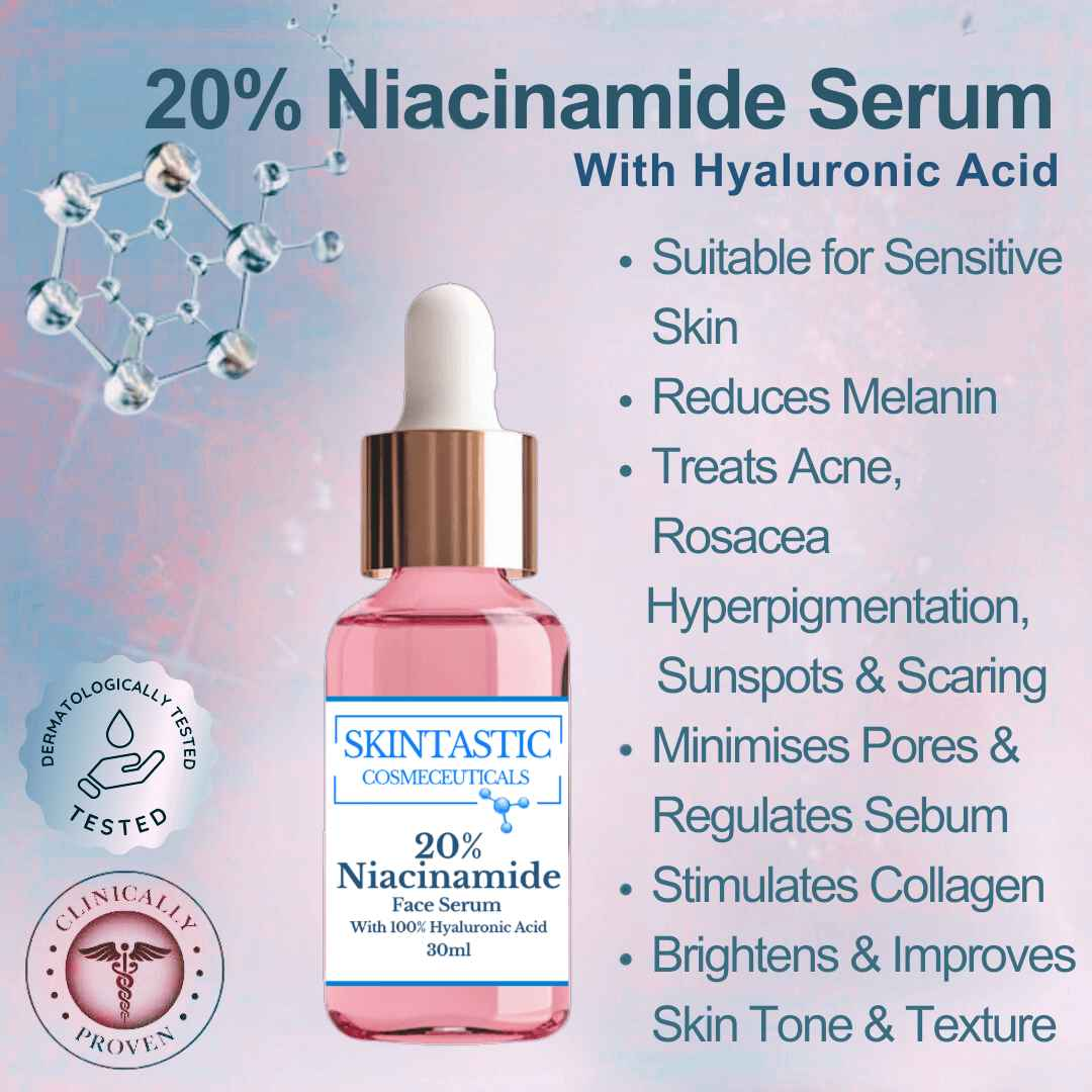 20% Niacinamide Face Serum by Skintastic Cosmeceuticals with Hyaluronic Acid for skin brightening