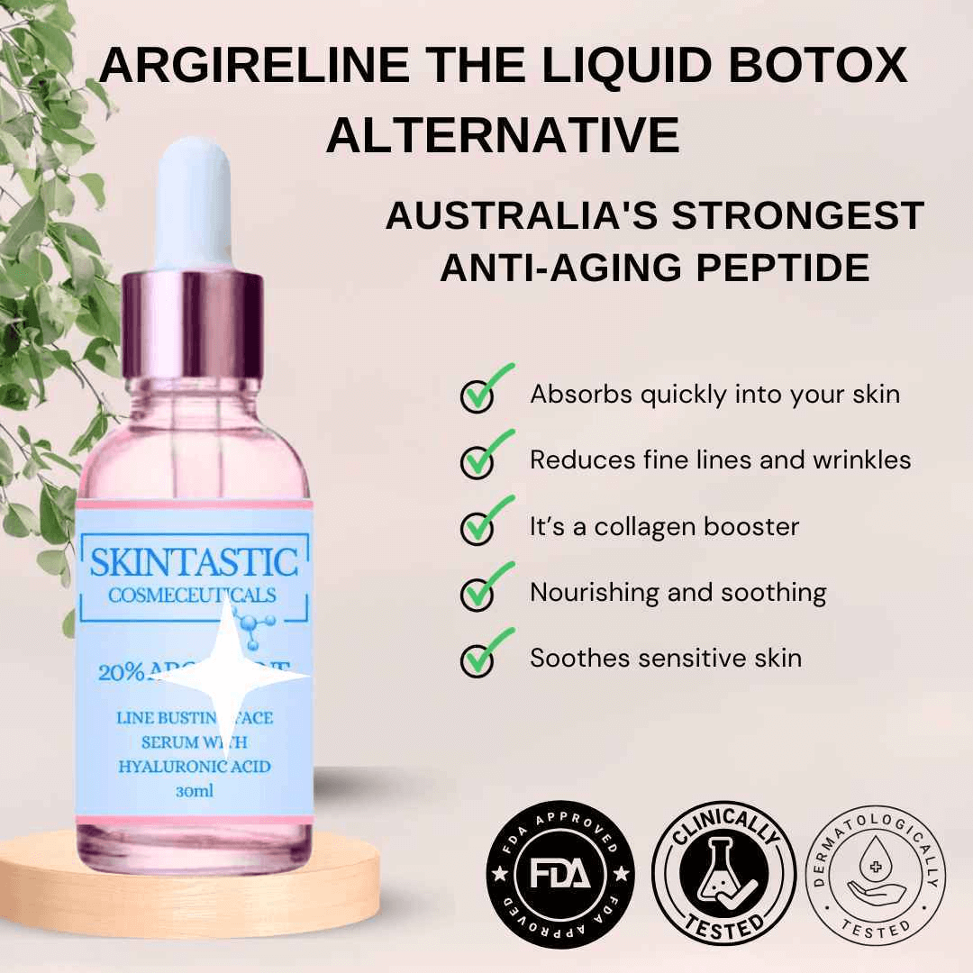 Skintastic Cosmeceuticals Argireline anti-aging serum in a 30ml bottle for reducing fine lines and boosting collagen