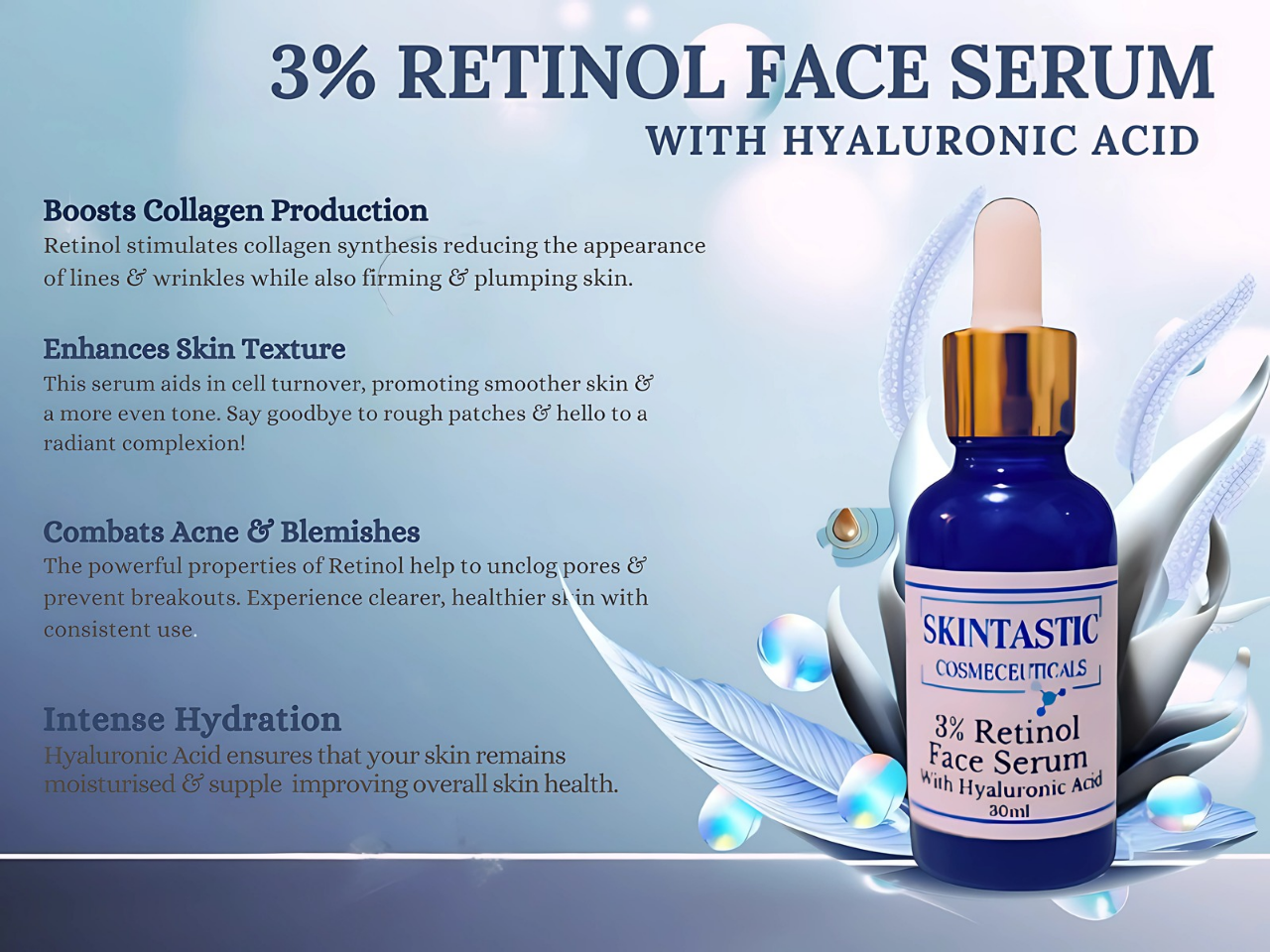 Skintastic 3% Retinol Anti-Aging Serum with Hyaluronic Acid