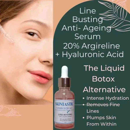 Argireline Line Busting Face Serum with Hyaluronic Acid anti wrinkle serum by Skintastic Cosmeceuticals with intense hydration and fine line removal