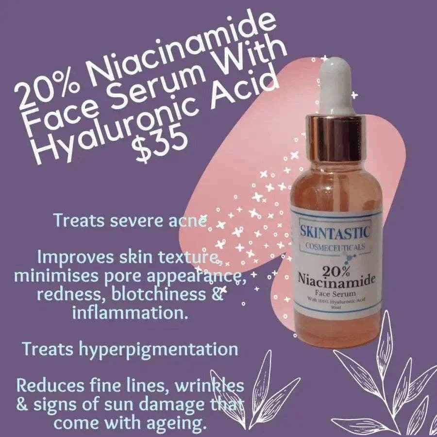 Skintastic Cosmeceuticals 20% Niacinamide Face Serum with Hyaluronic Acid for acne and anti-aging benefits