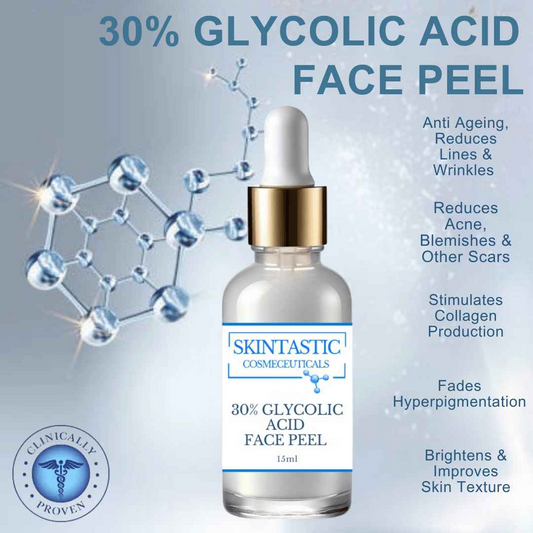 Skintastic Cosmeceuticals 30% Glycolic Acid Peel for wrinkles in a 15ml bottle for anti-aging skincare