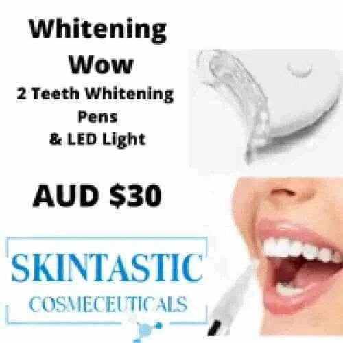Skintastic Cosmeceuticals carbamide peroxide teeth whitening kit with two pens and LED light for brightening teeth